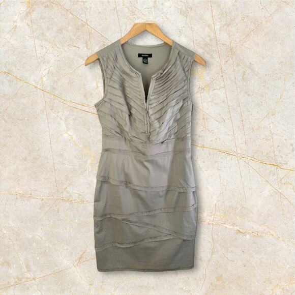 Alfani Sleeveless Tiered Bandage Sheath Pencil Mini Work Dress Gray Taupe Sz 2 - Picture 10 of 10